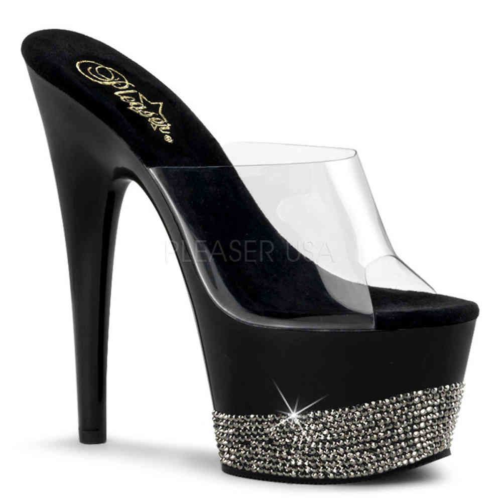 Pleaser - ADORE7013 Mules à talons - Chaussures de pole dance - Noir/Transparent Product image